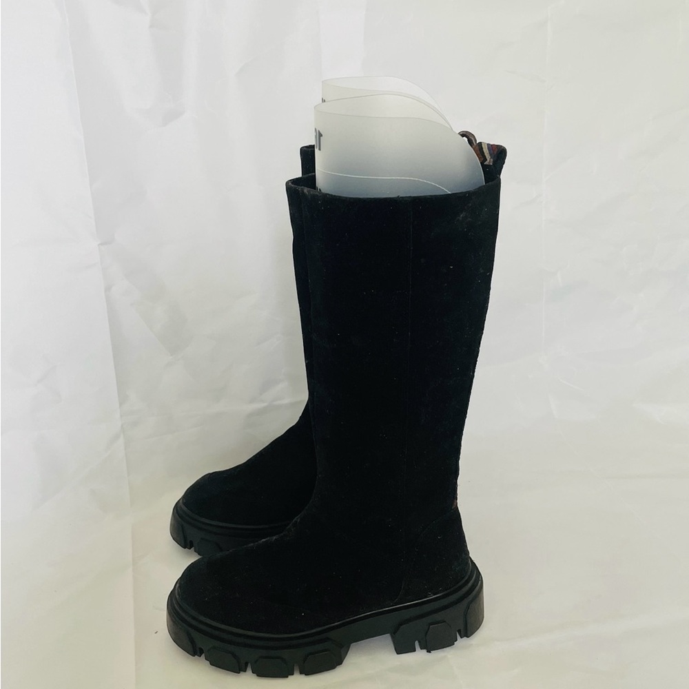New Farm Rio Women Long Black Fabric Platform Retro Round toe Zip Boots US 8.5 - Picture 4 of 8